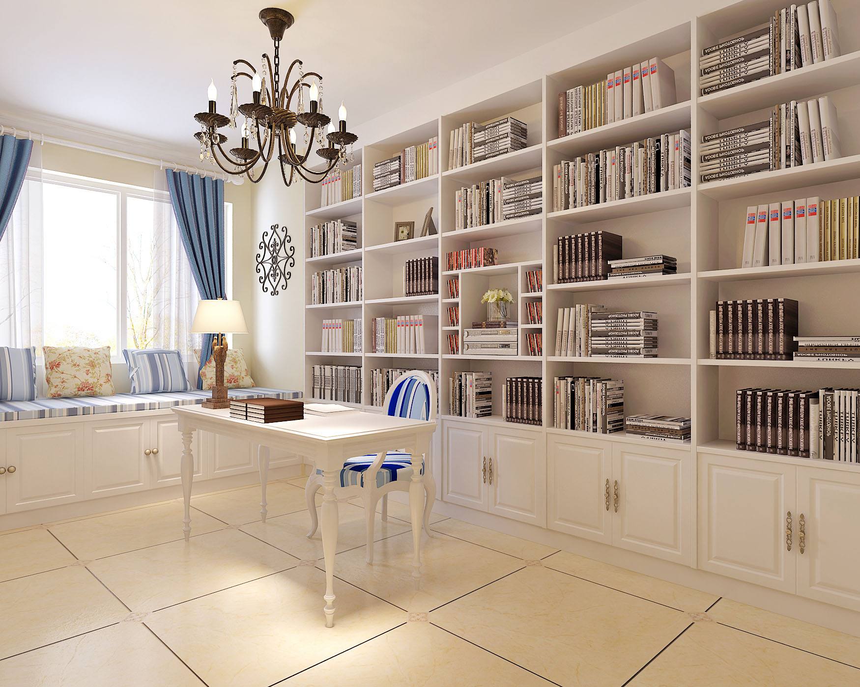 欧式书房设计组合书柜图片 – 设计本装修效果图